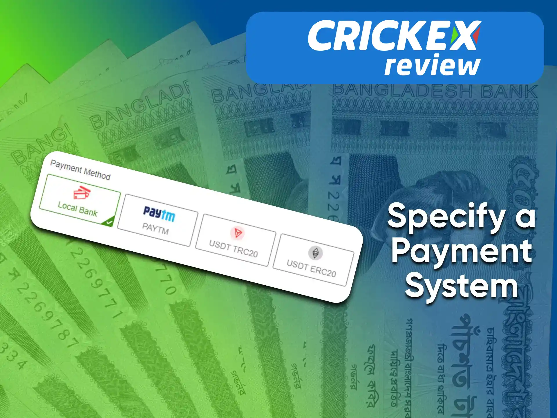 Choose a convenient payment system for withdrawing funds from Crickex BD.